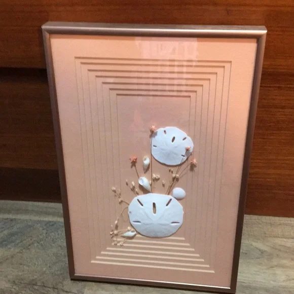 Vintage Framed Sand Dollars & Dried Flower Wall Art in a Pink Metal Frame - Picture 9 of 17